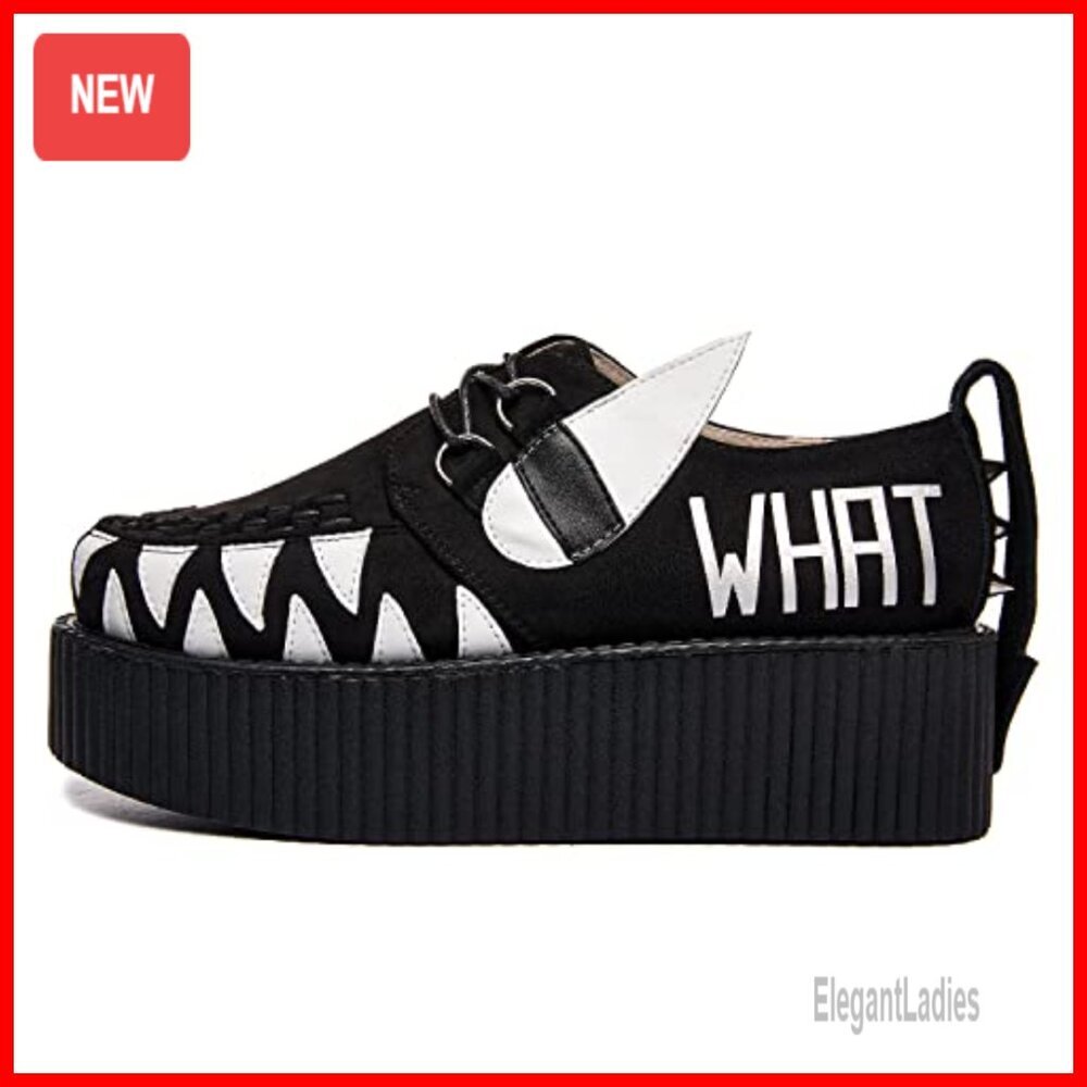 Handmade Suede Lace Up Flat Platform Creepers Punk Fashion Shoes - Picture 2 of 7